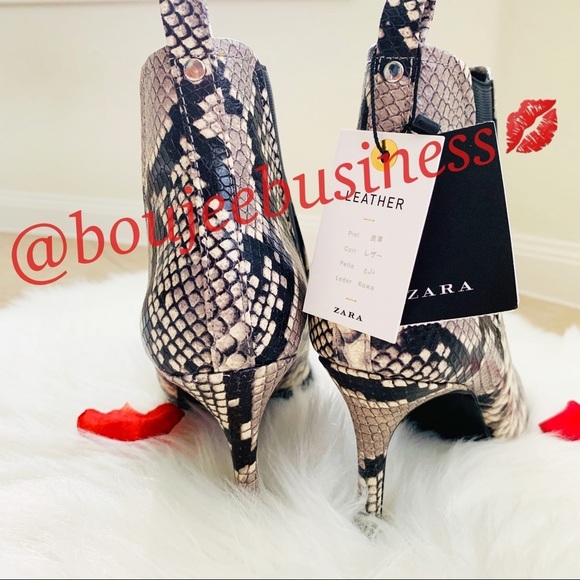 ZARA Snakeskin Print Leather Ankle Boot Booties - Picture 7 of 7